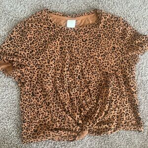 H&M Brown Leopard Print Short Sleeve Top